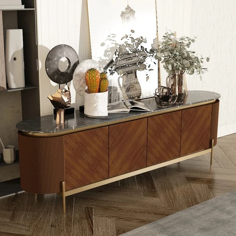 

TV cabinet light luxury solid wood modern rock slab American living room cabinet