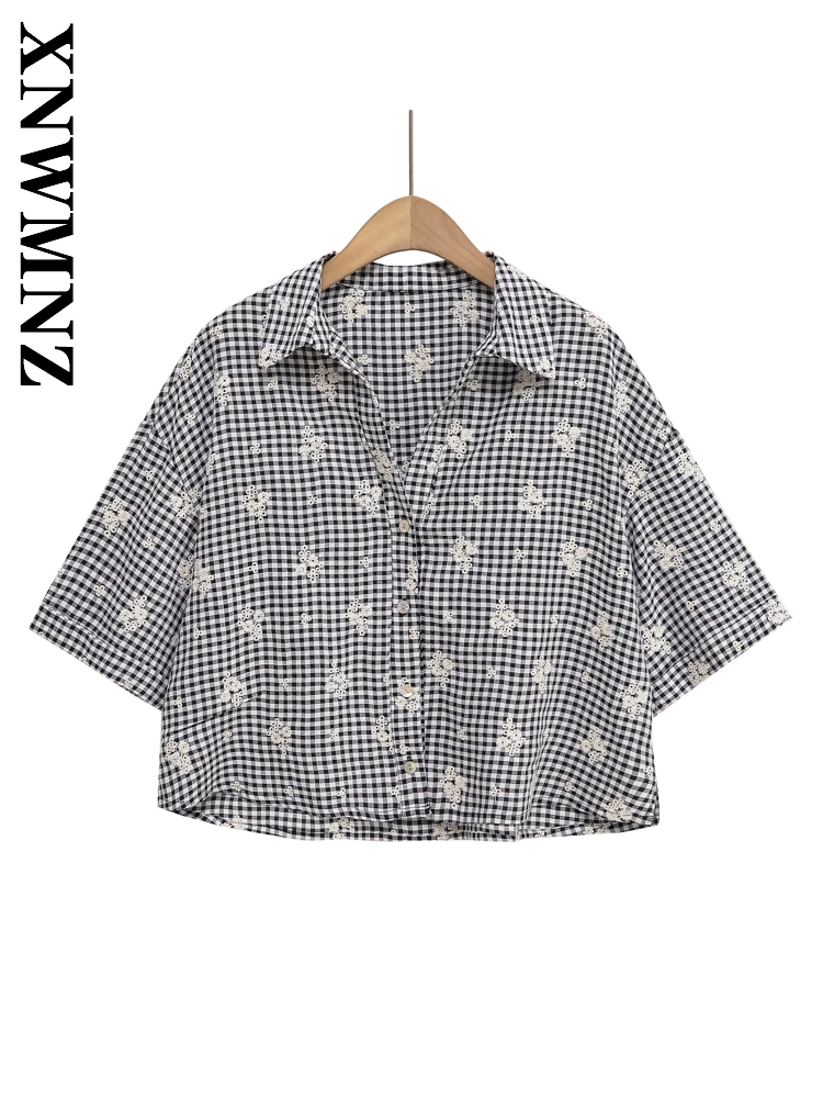 

XNWMNZ 2025 Summer New Product Women Clothing Casual Commuting Short Sleeve Top Fashion Lady Turn-down Collar Blouses Chic Shirt