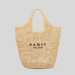 INS Style Handmade Woven Purse,Letter Embroidery and Hollow Out DesignTote Bag for Women, Large Capacity Single Shoulder Bag