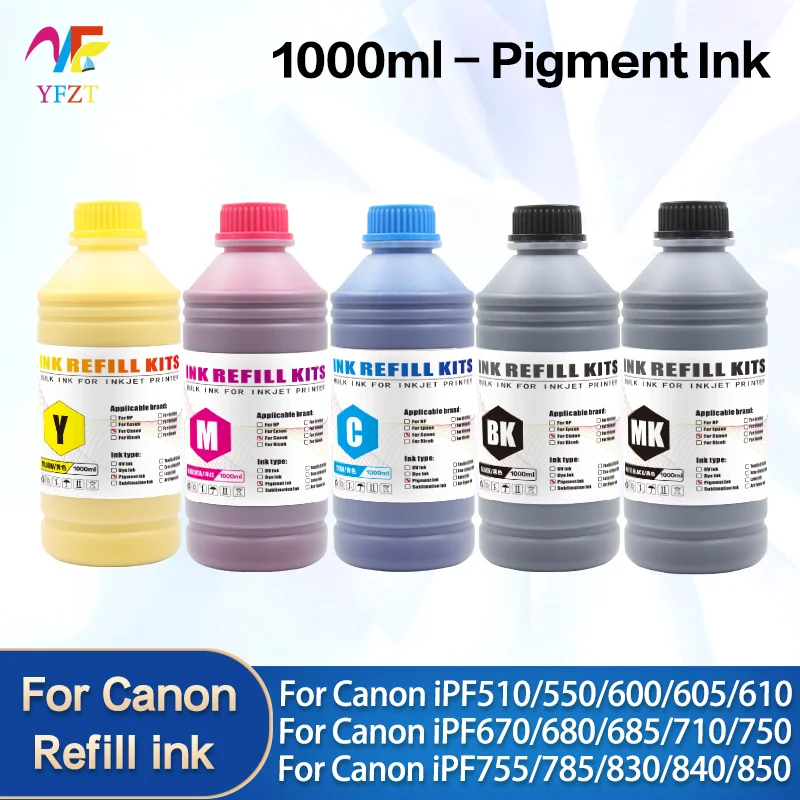 1000ml PFI102 104 107 703 707 Pigment Ink For Canon iPF510 iPF500 iPF605 iPF610 iPF685 iPF780 iPF785 iPF810 iPF820 iPF830 IPF840
