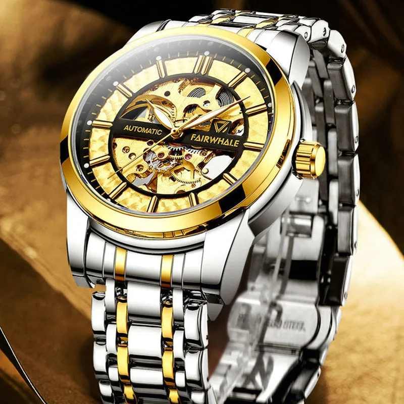 

Часы Mark Fairwhale со скелетом, мужские водонепроницаемые светящиеся повседневные автоматические механические часы, спортивные мужские наручные часы из нержавеющей стали
