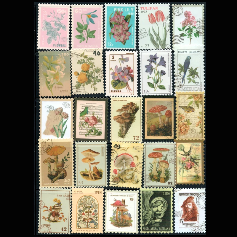 10/20/50PCS Vintage Stickers Retro Postage Stamp Style Diary Planner Decorative Scrapbooking Stickers Craft Stickers Kids Toys