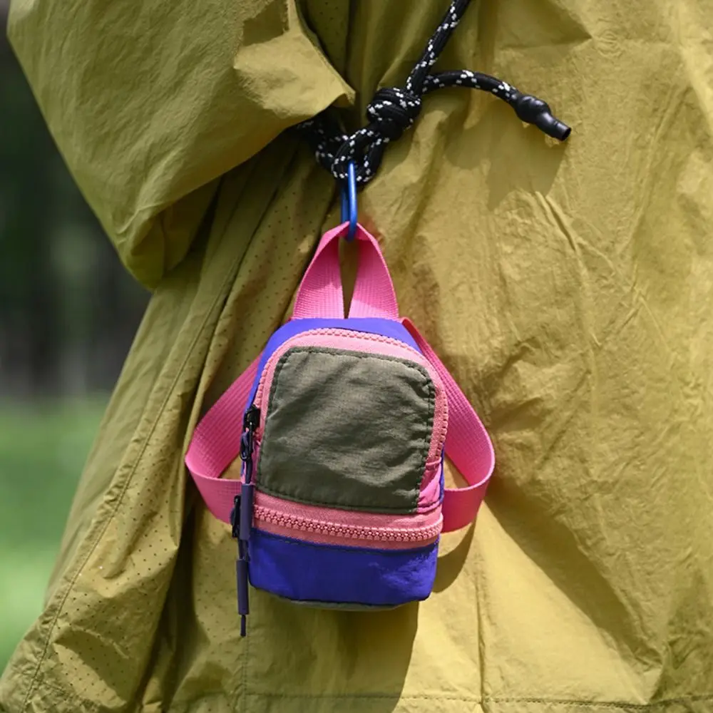 New Trend Colorful Mini Backpack Coin Purse Color-blocked Nylon Bag Shape Wallet Cute Zipper Pouch Canvas Coin Bag Travel