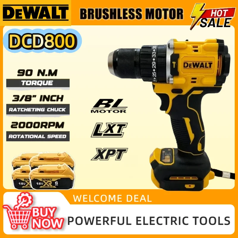 

Беспроводная ударная дрель Dewalt 2000 об/мин DCD800, 1/2 дюйма, бесщеточный электрический шуруповерт, литиевый электроинструмент для аккумуляторов Dewalt