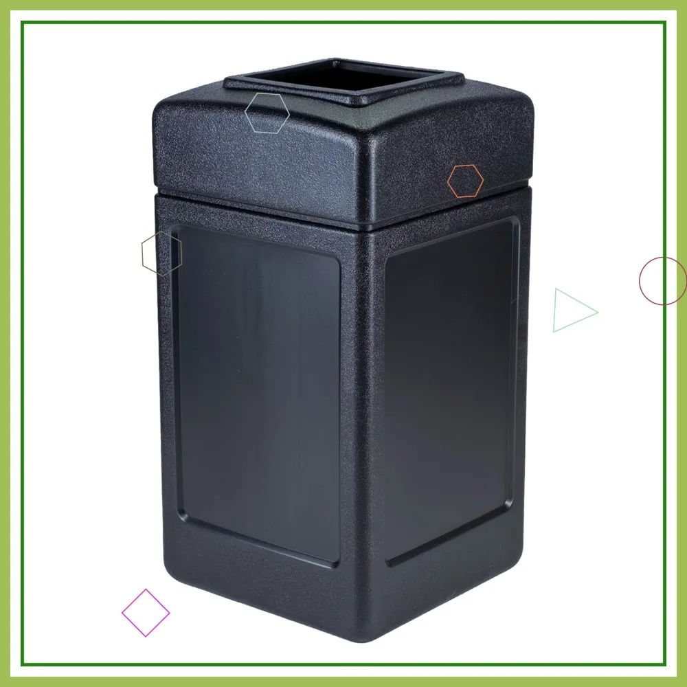 

42 Gallon Large Waste Trash Container Bin, Open-Top Indoor/Outdoor Square, Black