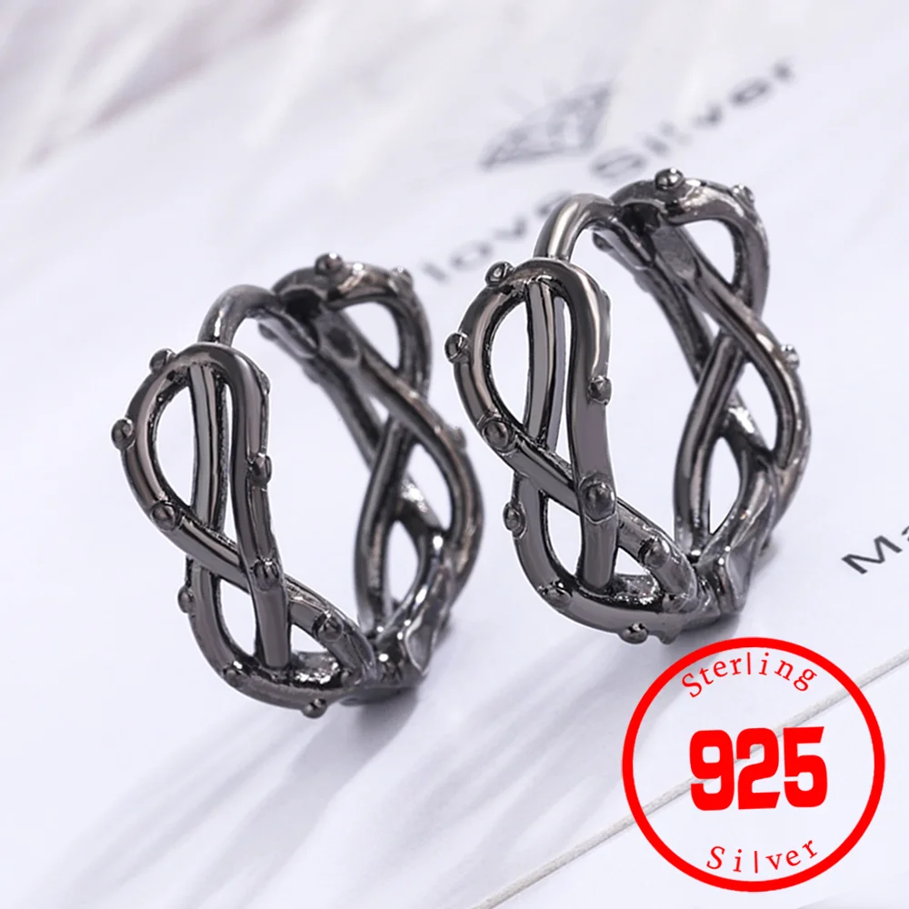 2024 Stamp 925 Sterling Silver new women's fashion jewelry high quality hollow retro black silver simple vine branch earrings