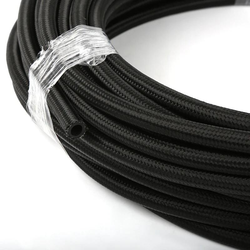 2meter AN8 Fuel Line Hose Nylon Braided Fuel Line Hose with Stainless Steel Mesh Reinforce Black