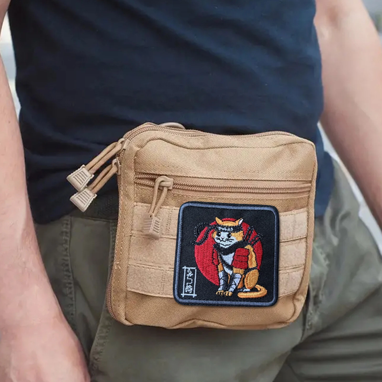 Parche táctico bordado gato samurái anime japonés con velcro - imagen 3