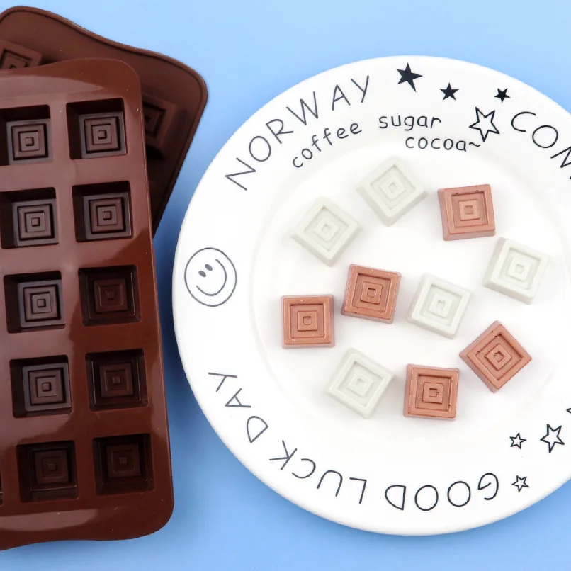 Wholesale 15-piece Square Silicone Chocolate Mold Truffle Mould Homemade Ice Tray Fire Paint Wax Stand Molds 257