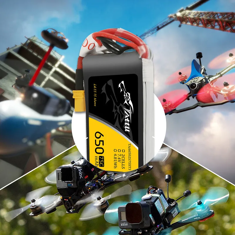 Nova bateria lipo tattu 2s 7.4v 650mah 75c para helicóptero rc quadcopter fpv peças de drone de corrida 7.4v bateria