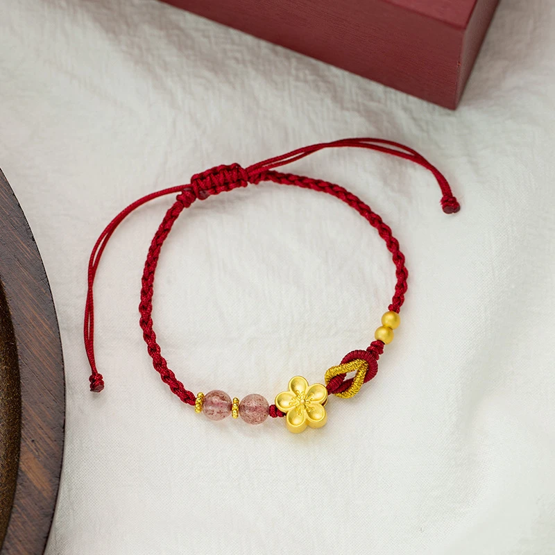 Handgefertigte geflochtene Imitation Zinnober Unendlichkeitssymbol-Armbänder für Damen und Herren, schlichtes rotes Seil, Pfirsichblüten-Transfer-Perlenarmband – Detail 24
