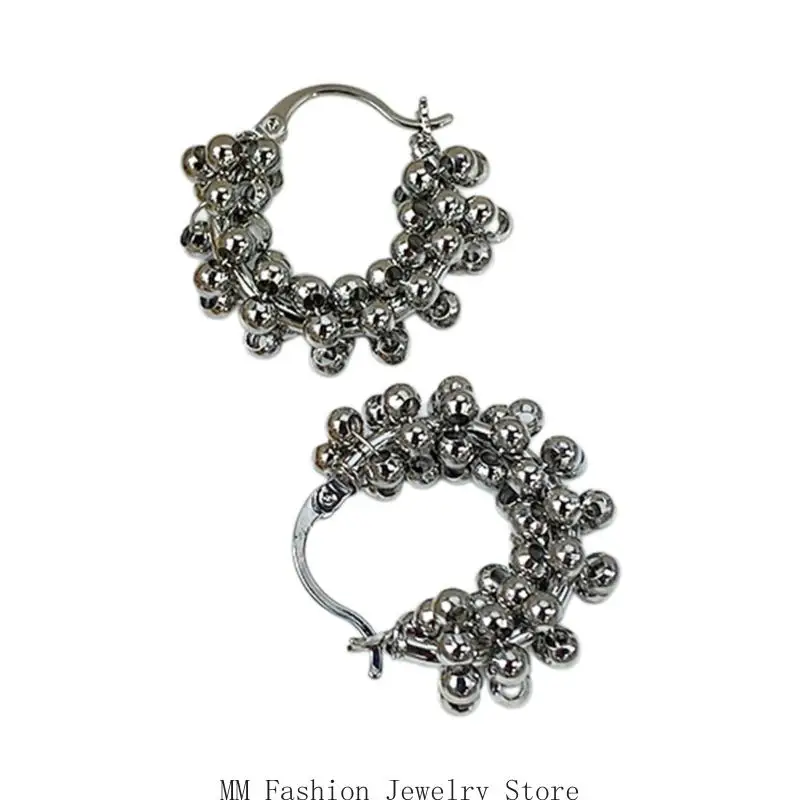 Hinged Beaded Circle Earrings Pair, Cluster Round Bead Design, 4cm/1.57inch Earrings for Parties and Everyday Wear D0UB