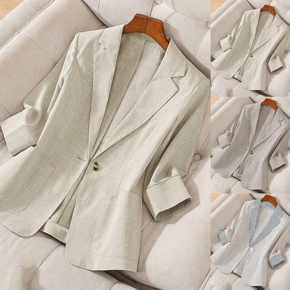Long Sleeved Lapel Collar Women\'s Suit Jacket with Pocket Buttons Casual Style for Home Vacation Holiday Club Use