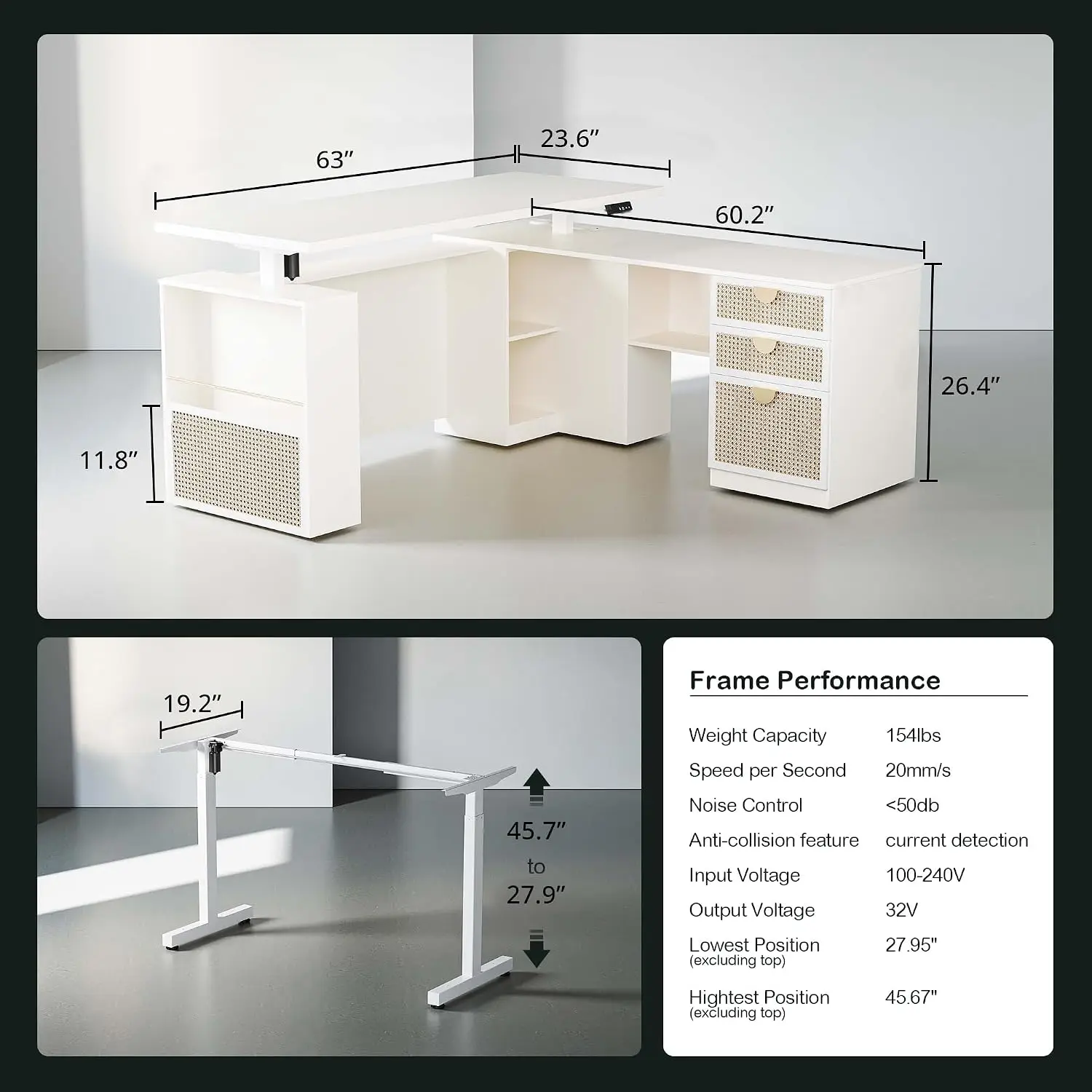 L Shaped Electric Standing Desk with Privacy Panel 63 Inch, Customized