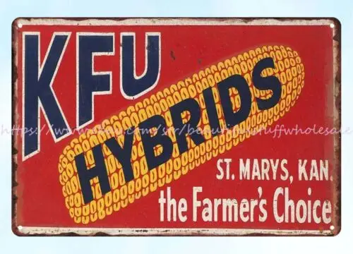 home kitchen artwork KFU Hybrids cottage farm seed corn metal tin sign