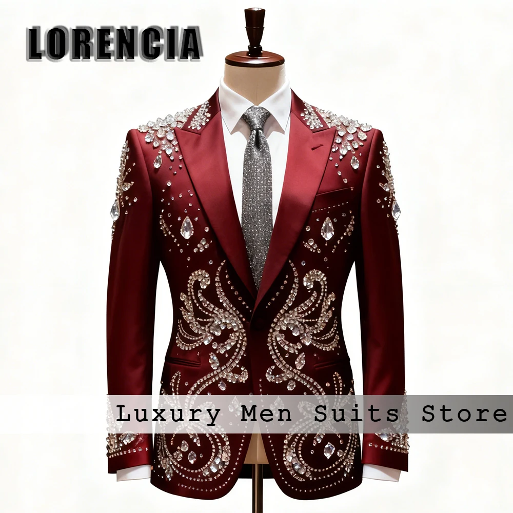 

Exquisite Jewelry Male Suits 2 Pcs Crystal Single Breasted Wedding Groom Tuxedo Set 2025 Customized Blazer Pants disfraz hombre