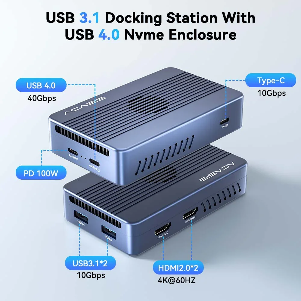 Imagem -05 - Dock Station para Macbook Pro 40gbps Usb-c Hub Gabinete Ssd Usb 3.1 pd 100w Hdmi 2.0 8k 60hz Acasis7 in