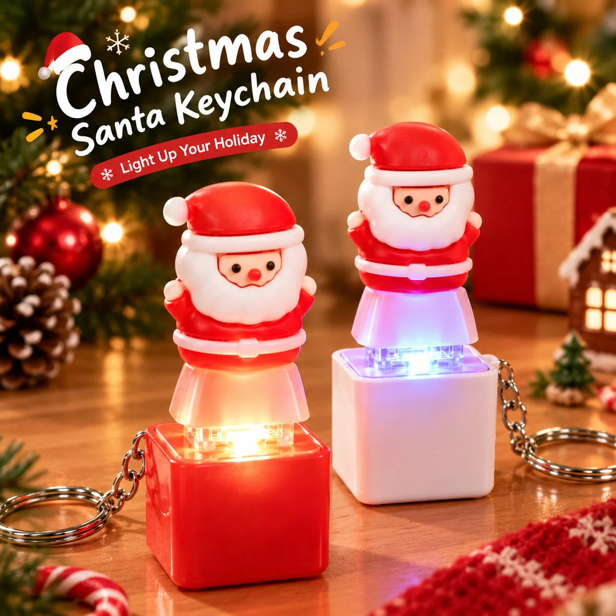 Christmas Santa Claus Button Stress Relief Keychain Stress Relief  Voice Key Ring Portable Decor for Car Keys Xmas Party Gift