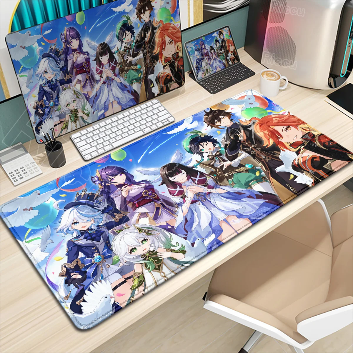 E-sports Gam المطاط الطبيعي حصيرة مكتبية Kawaii Genshin Impact Pretty Nahida Furina 5th Anniversary Mouse Pad Anime XXL لوحة المفاتيح
