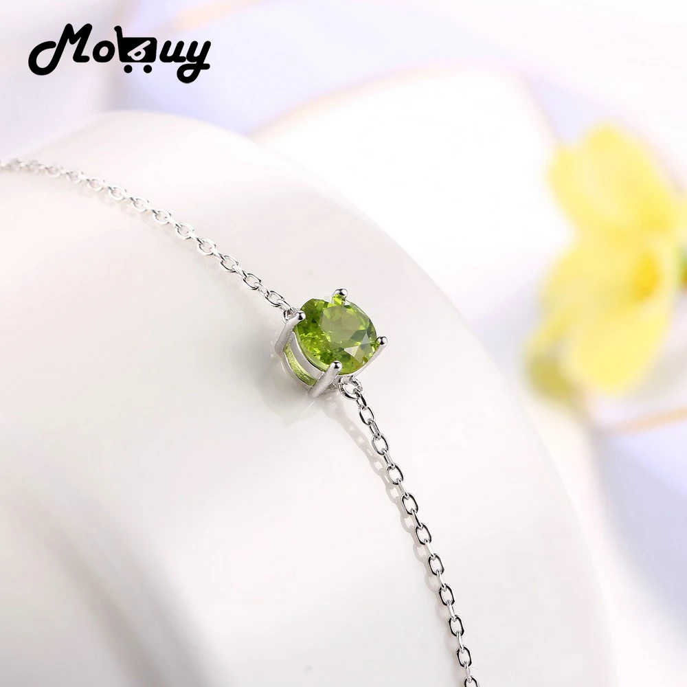 

MoBuy MBHI039 Браслеты и браслеты с плоским натуральным драгоценным камнем и перидотом, ювелирные изделия из стерлингового серебра 925 пробы, цепочка с покрытием из белого золота для женщин