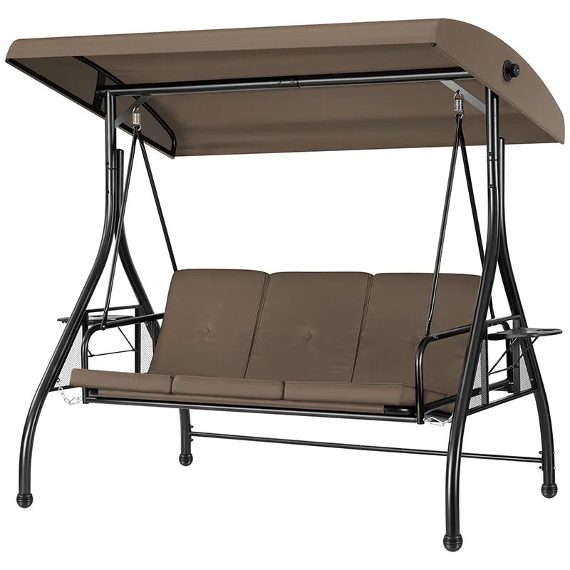 3-Seat Outdoor Converting Swing Chair w/ Canopy Outdoor Porch Swing Chair &Stand