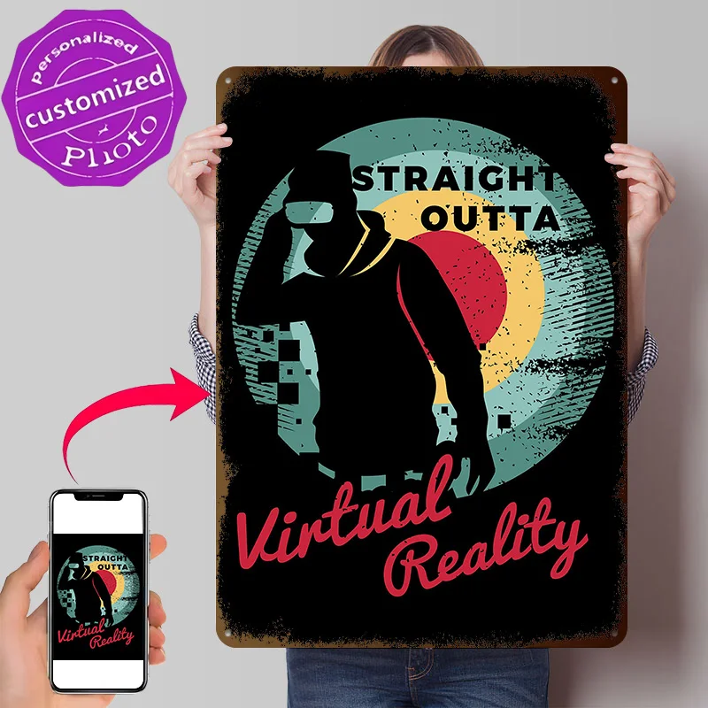 VR Virtual Reality Gaming Personalized 3D Textured Metal Poster Wall Art Vintage Tin Signs for Modern Home Decoration Room Decor