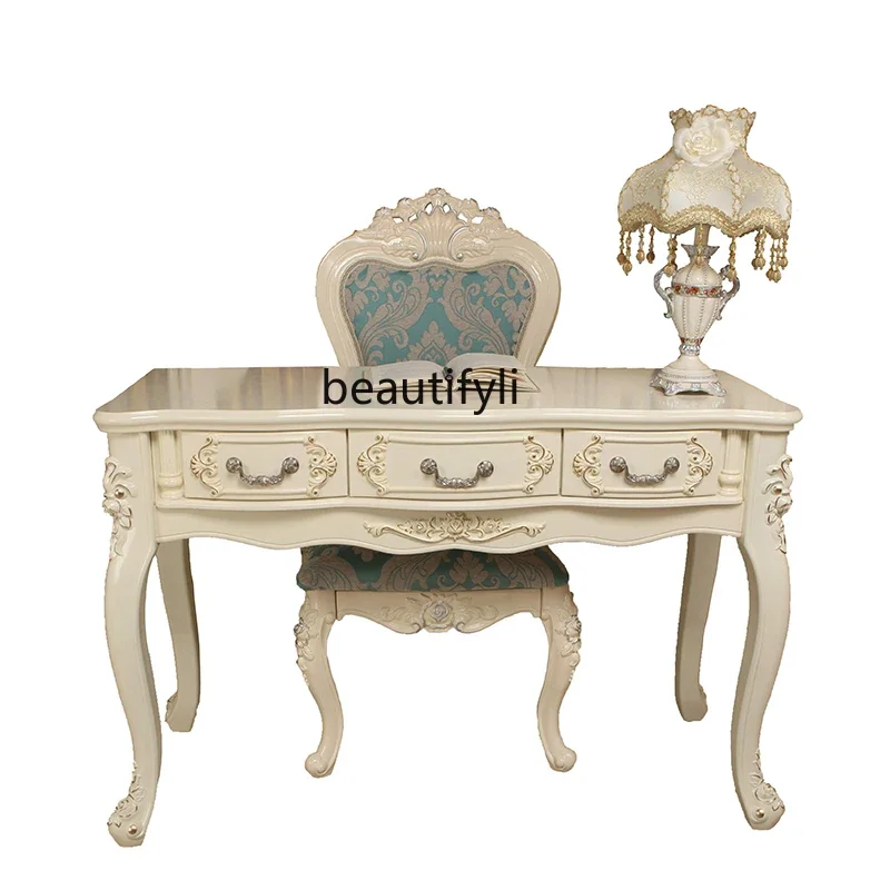 

European-style desk household white computer desk simple bedroom solid wood desk