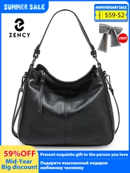 Zency 100% Genuine Leather Elegant Women Shoulder Bag Classic Black Hobos Roomy Casual Tote Handbag Crossbody Messenger Grey