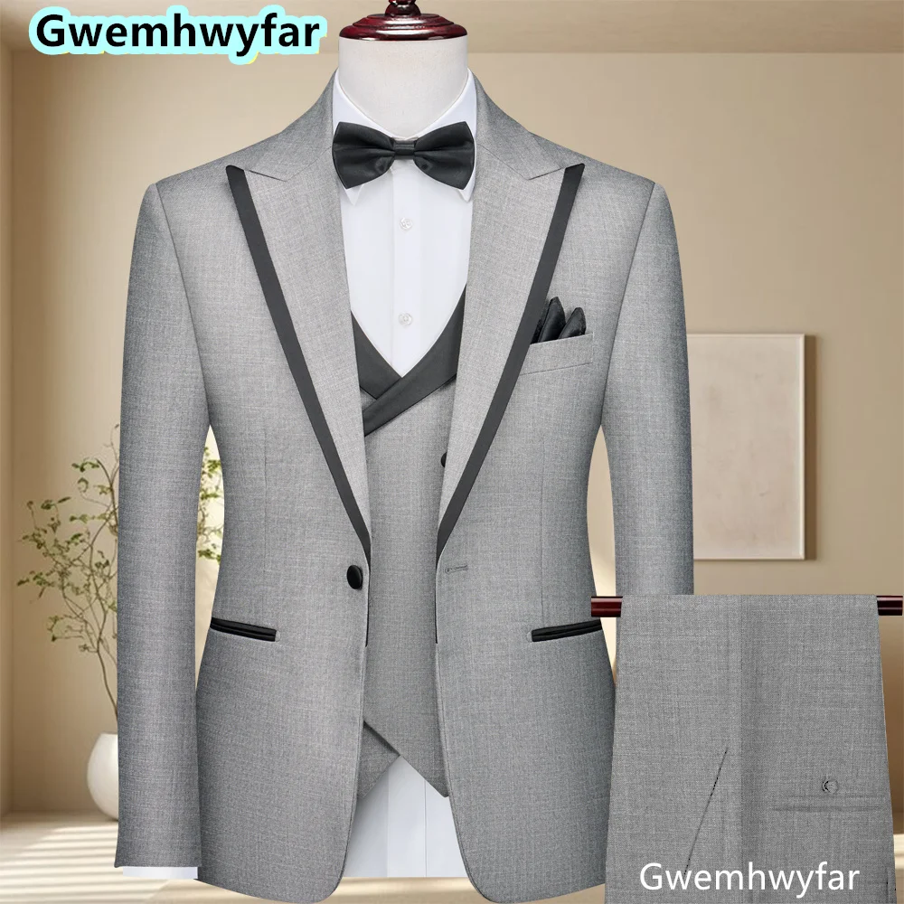

Gwenhwyfar классические свадебные смокинги повседневные серые приталенные костюмы жениха из 3 предметов мужской деловой мужской костюм (куртка + жилет + брюки)