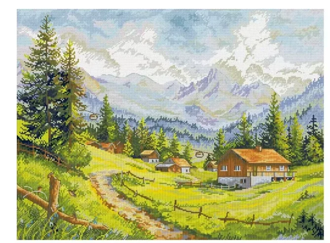 white cloth small grid non-printed Chamonix Valley cabin cross stitch kit DIY embroidery material Cross Stitch Aida