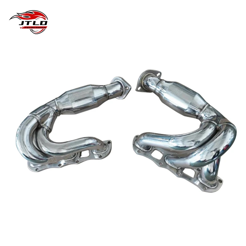 JTLD Polished 304 Stainless Steel Exhaust Catted Header 200 Cells High Flow for Porsche 981 Cayman Exhaust Manifold Escape Pipes