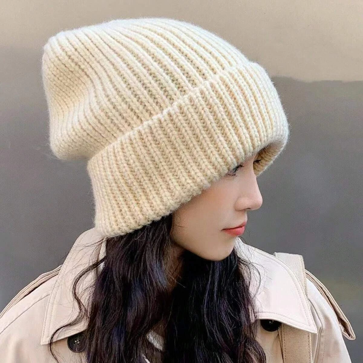 Women's multi-color coarse knitted Korean style knitted plush hat