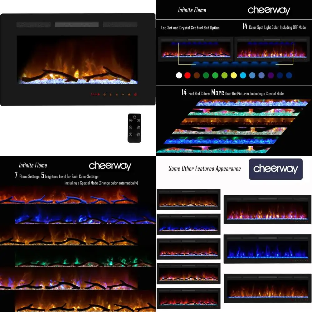 30 Inch Wall Mount Electric Fireplace Heater with Recessed Insert, Touch and Remote Control, Adjustable Flame and Temperature Se