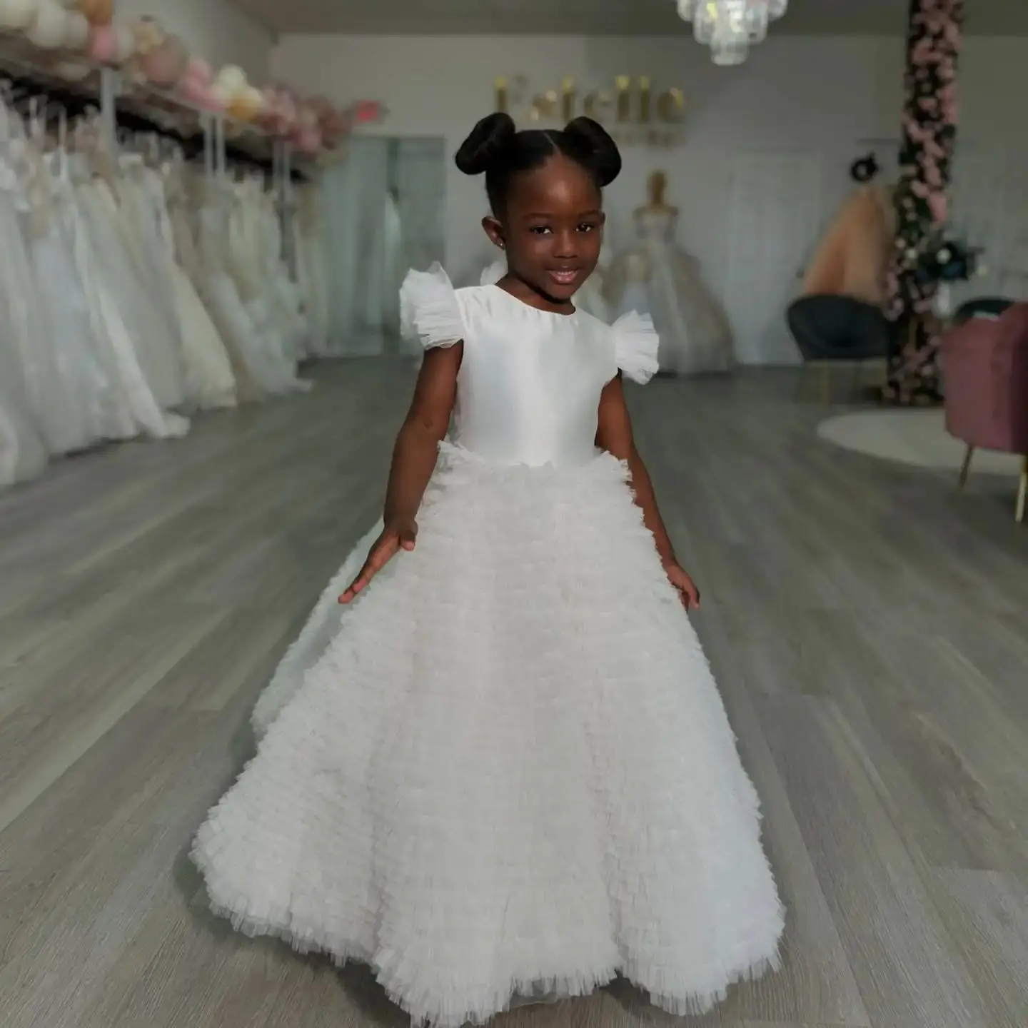 

Белые платья с цветочным узором для девочек на свадьбу, тюлевые оборки, детские платья принцессы для дня рождения, детское платье для выпускного вечера по индивидуальному заказу