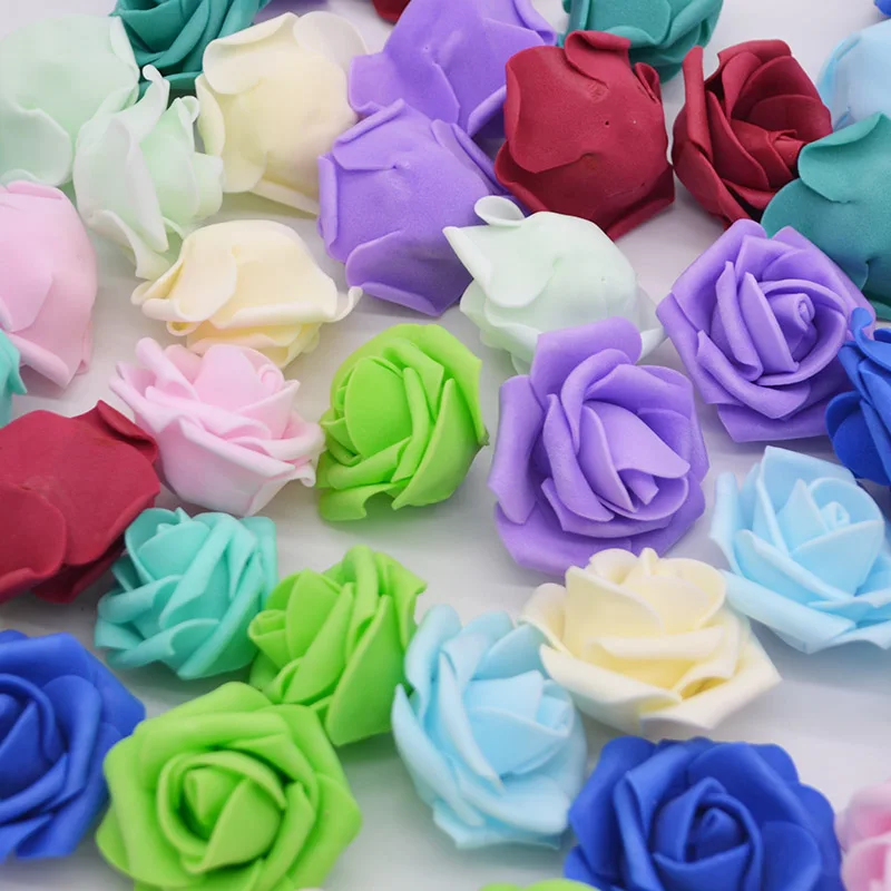 50pcs 4cm Fake PE Foam Rose Flower Head Artificial Flower For Wedding Birthday Party Home Decoration DIY Wreath Garland Craft