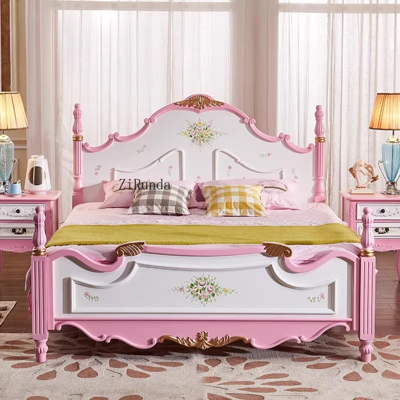 سرير الأميرة الوردي الأمريكي الريفي العتيق الخشب الصلب الرعوية القديمة 1.8 متر لوحة سرير الزفاف #3