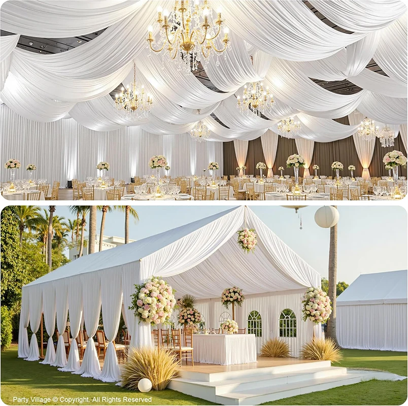 Double-layer Ceiling Curtains Wrinkle-Free Wedding Tent Canopy Drapes Wedding Decor Birthday Party Hotel Banquet with Rod Pocket