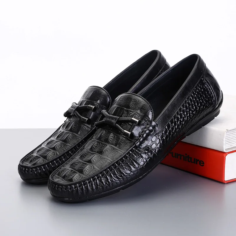 New Driving Shoes Mens Shoes Genuine Leather Shoes Loafer Cow Leather Crocodile Pattern Hasp Casual Shoes Zapatos Hombre