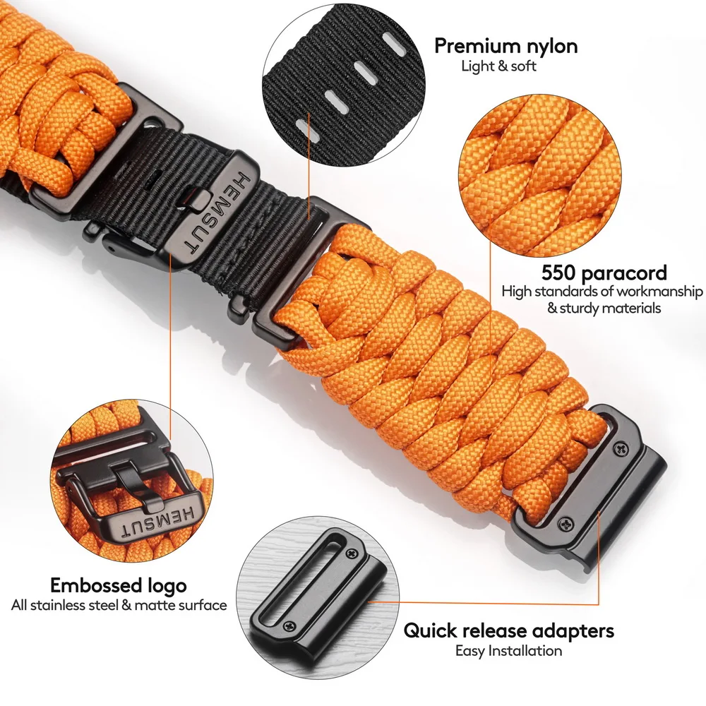 HEMSUT Watch Band For Garmin Quickfit 22/26mm Nylon Braid 550 Paracord Wrist Straps Compatibilty Tactix Marq Instinct
