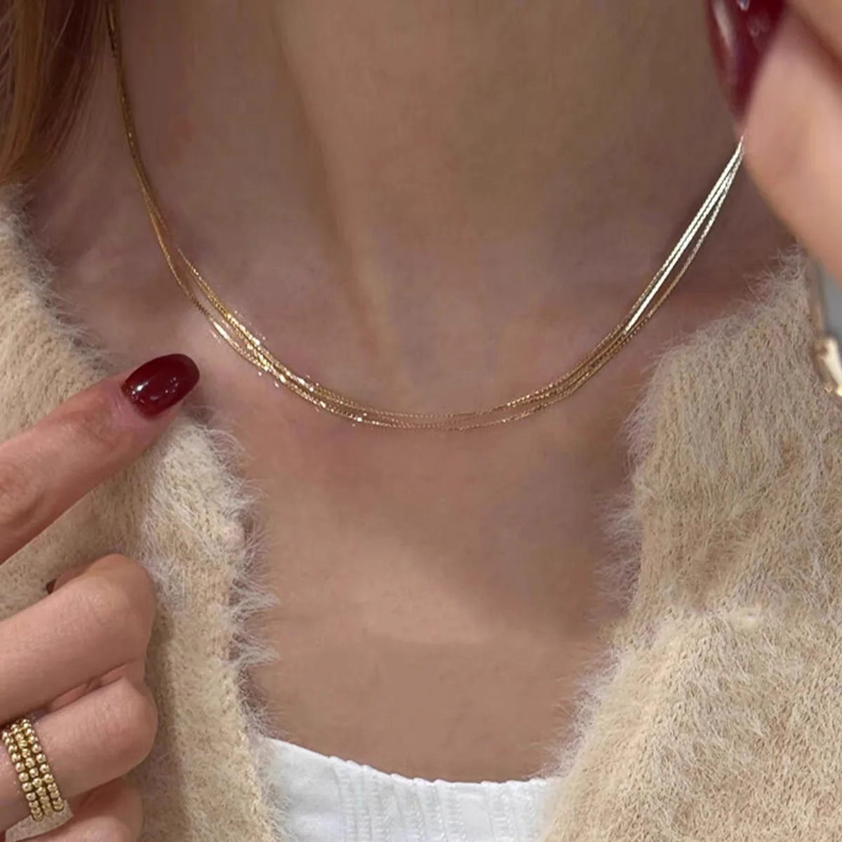 Sparkling ultra-fine and three-layer chain necklace for women light luxury chic High quality snake bone chain jewelry gifts