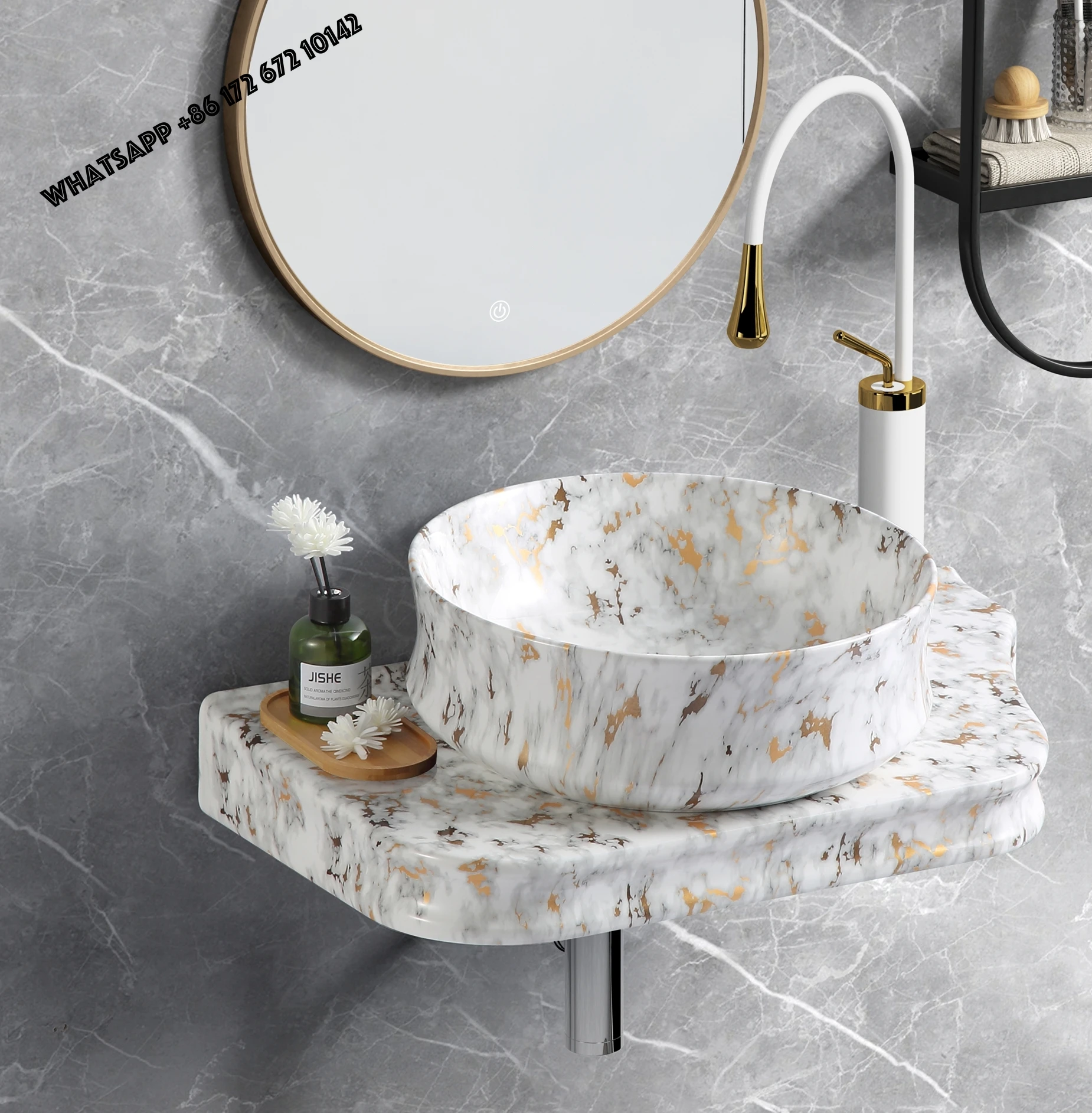 New  Luxury Gilded Series Ceramic Washbasin Exquisite Modern Oval Design in White & Gold for Upscale Hotels & KTVs Hot SalesNEW