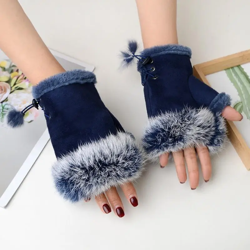New Plush Fingerless Gloves Female Winter Mitten Soft Warm Women Wrist Warmers Outdoor Write Gloves Thickened Cold Protection