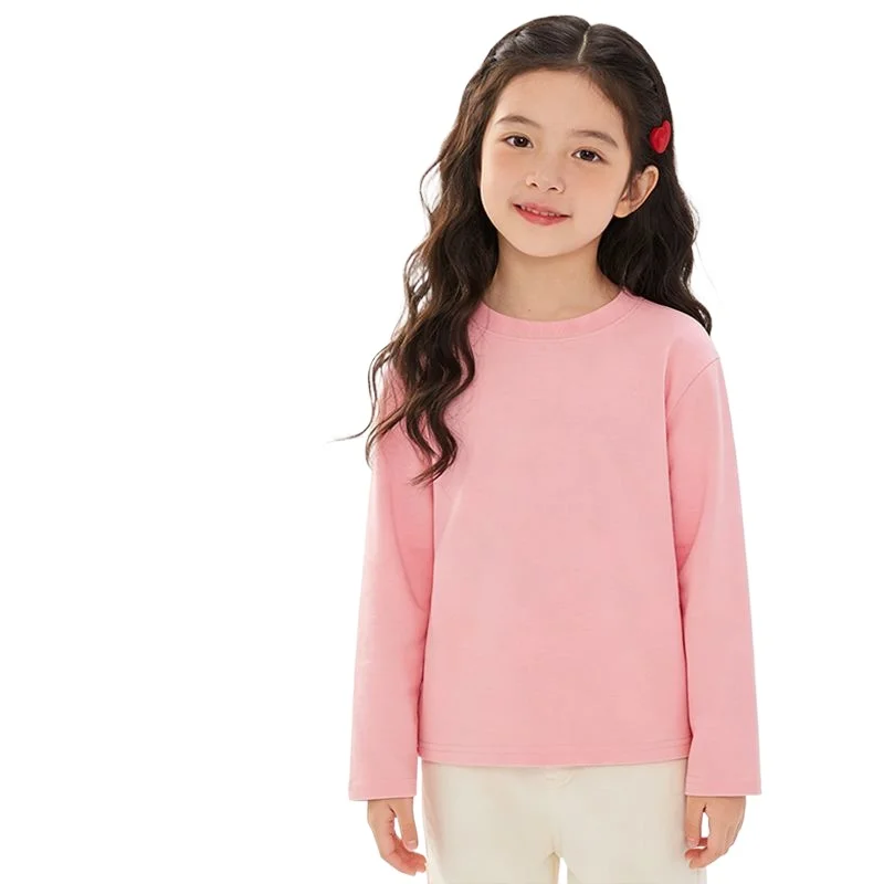 Girls Cotton Long Sleeve T Shirt Solid Color Crew Neck Casual Spring Autumn Kids Fashion Basic Top