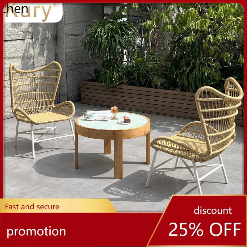 

HXL Outdoor Rattan Woven High-Back Dining Chair Hotel Courtyard Balcony Table