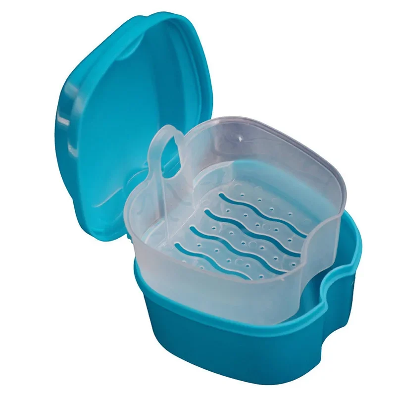 1PC Oral Denture Care Bath Box Cleaning False Teeth Nursing with Hanging Net Container Cleaning False Teeth Bath Case