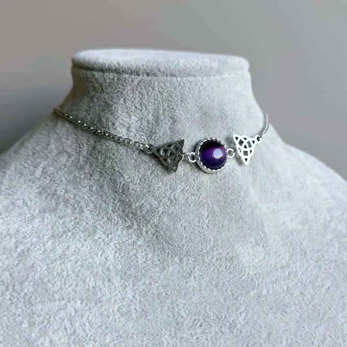 Necklace Purple Stone Triangle Celtic Fairy Crown Pendant Mystical Jewelry Women Holiday Gift Premium Sturdy Quality