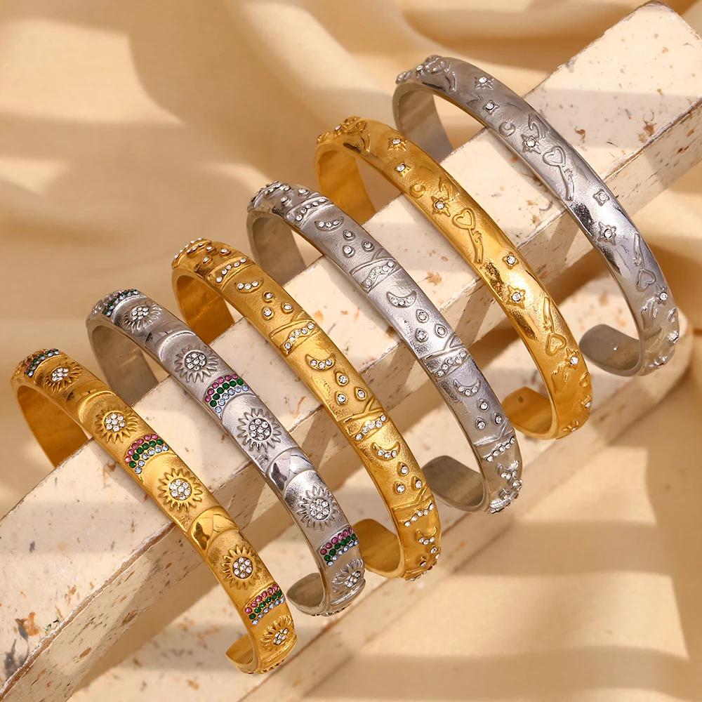 E.B.belle Tarot vergoldete Armreifen Manschettenarmbänder Wasserdichter trendiger Damen-Edelstahlschmuck Accessoires für Frauen