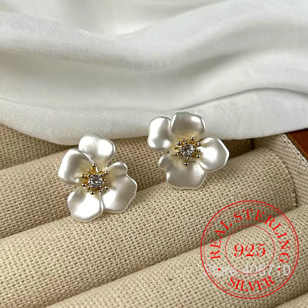 Frankreich 925 Sterling Silber Zirkon Kristall Blume Stud Ohrringe Für Frau Mode Piercing Schmuck Aretes De Mujer Party Geschenk