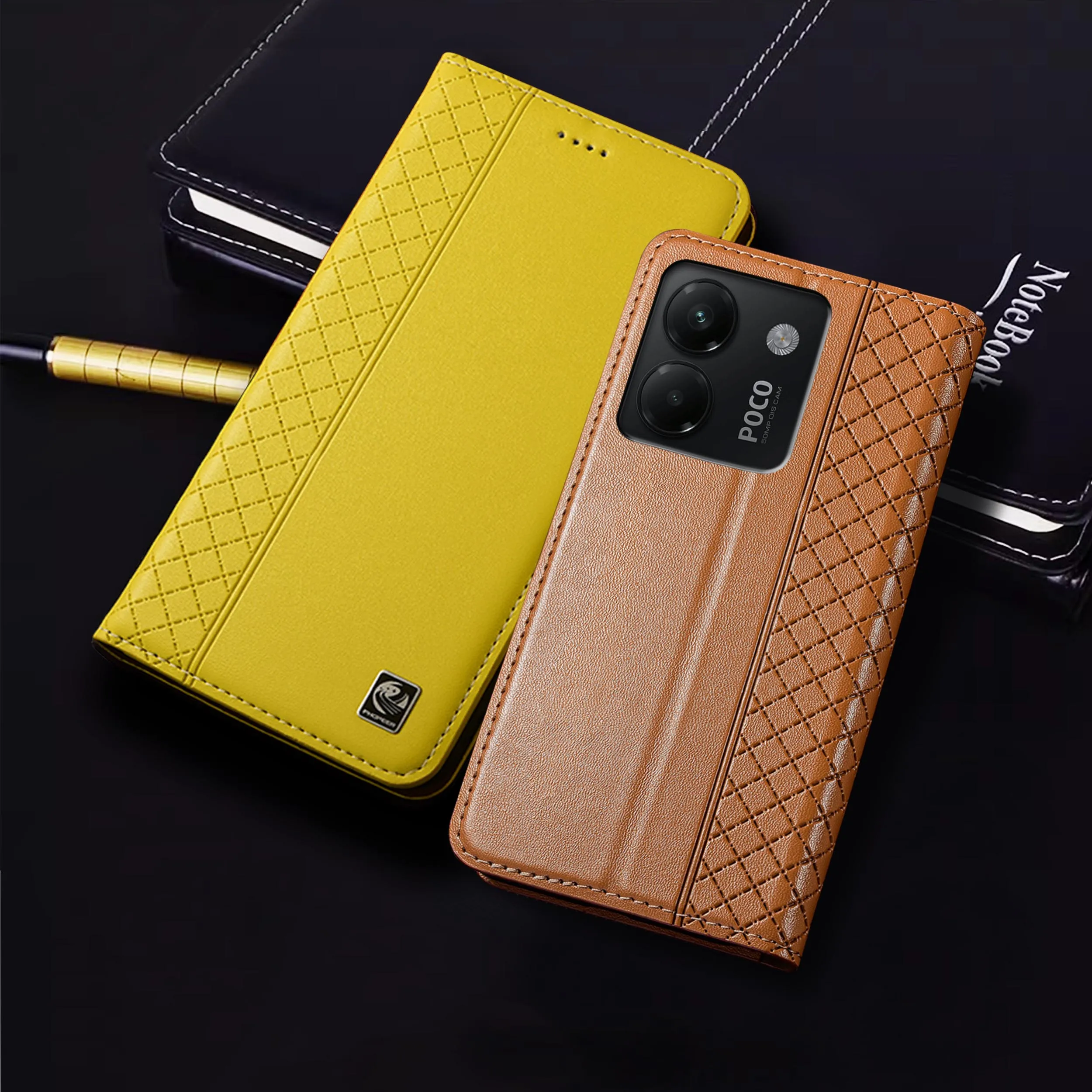 ل Xiaomi Poco M3 M4 M5 M5S M6 M7 Pro Plus 4G 5G نابا الداخلية شبكة نمط محفظة جلدية أصلية الوجه غطاء الهاتف حالة عدم الانزلاق