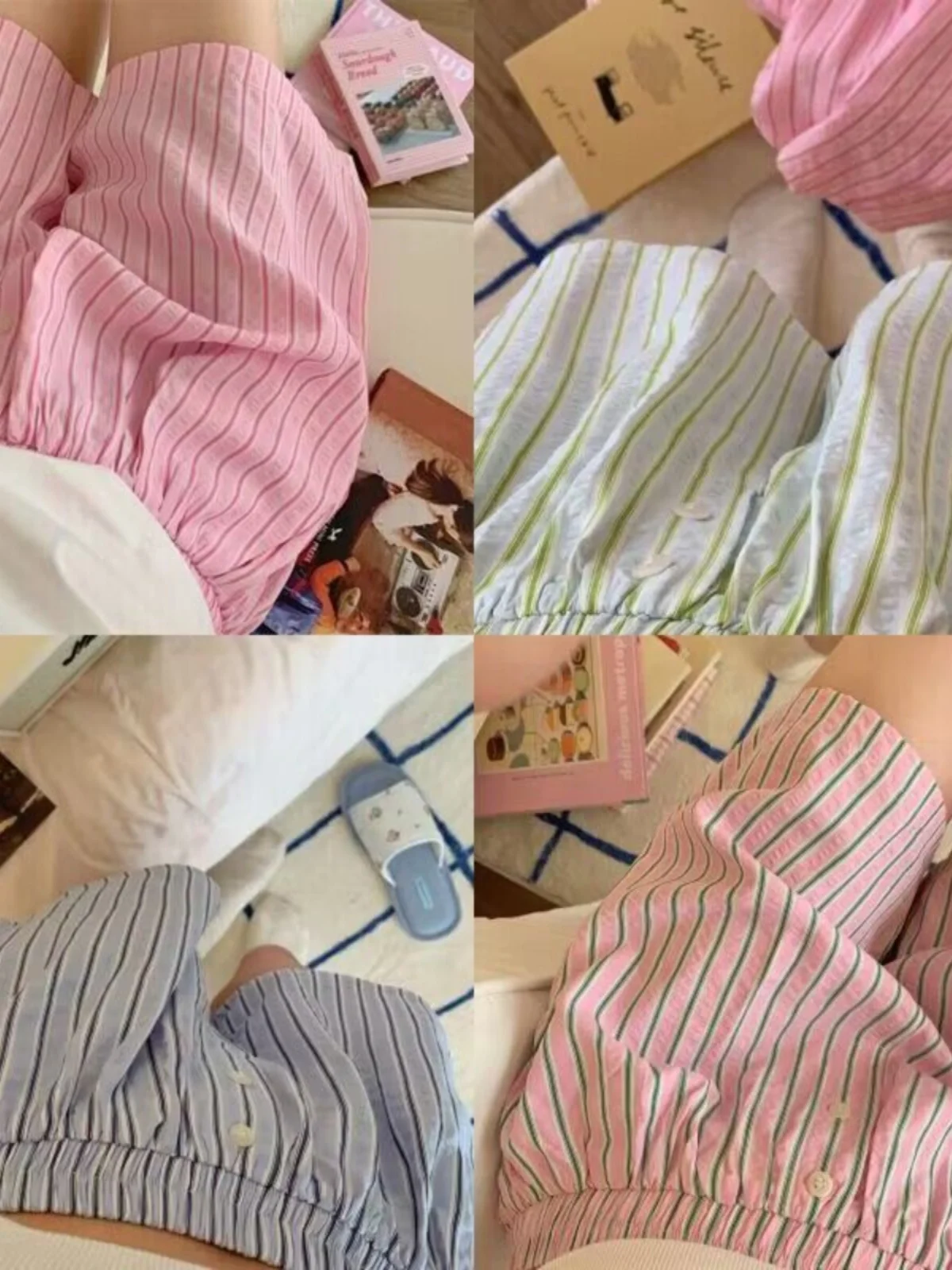 

Lazy Korean Striped orts Casual Home Girl Summer Spwear Loose Fit Cotton Blend Long Pants mid Waist Stripe Pattern